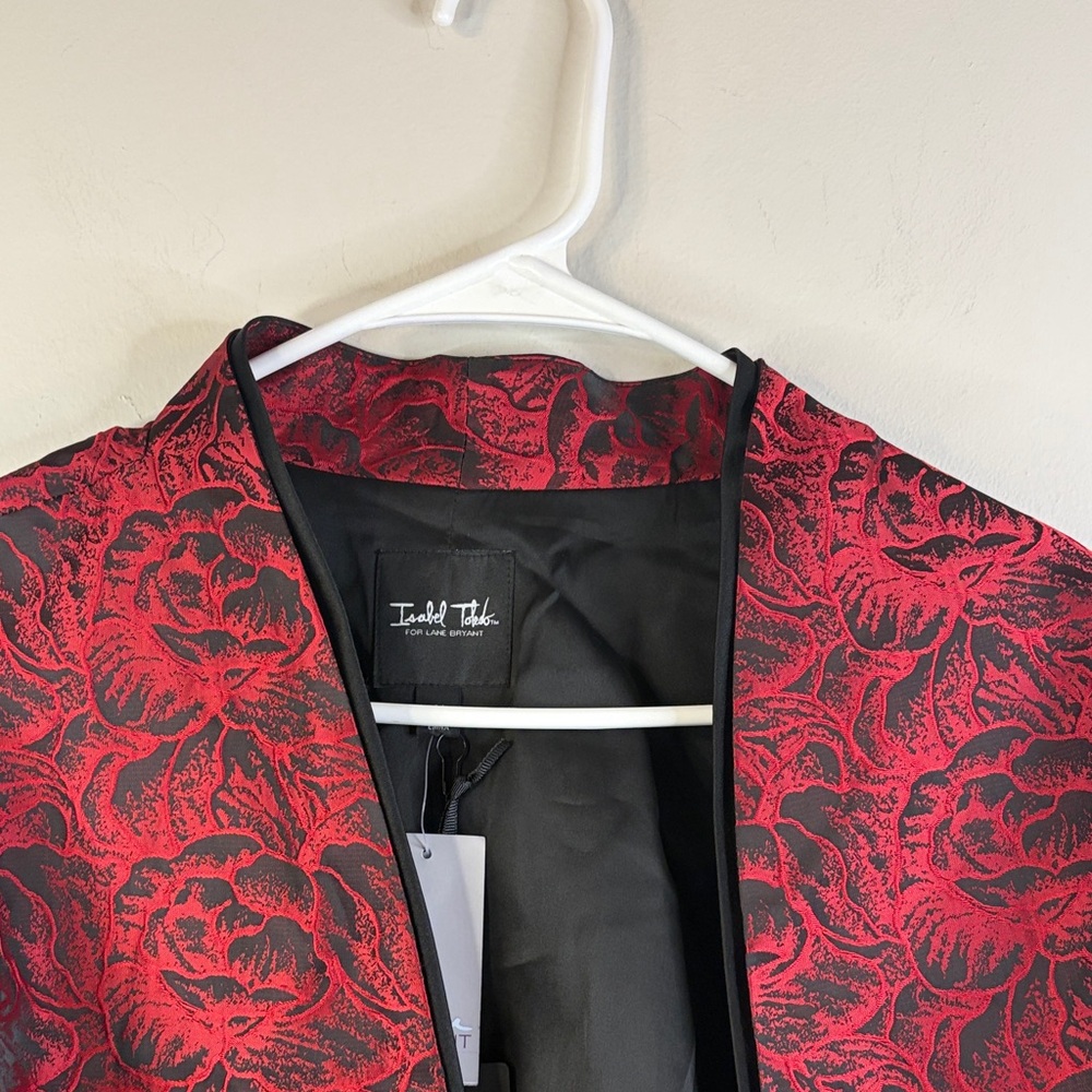 NWT Isabel Toledo Lane Bryant Red Black Floral Jacquard Crop Blazer Jacket #133 - Picture 5 of 11